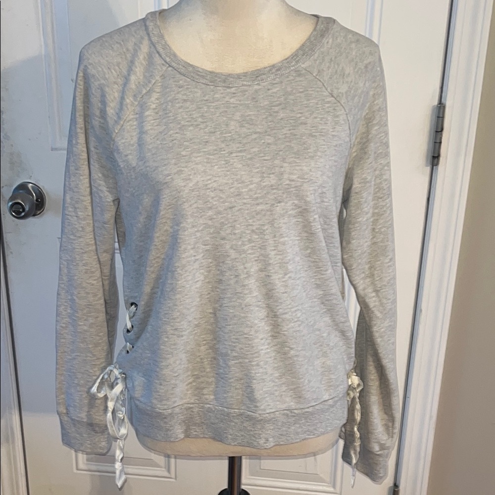 Aerie Gray Long Sleeve lace up Sweatshirt size medium